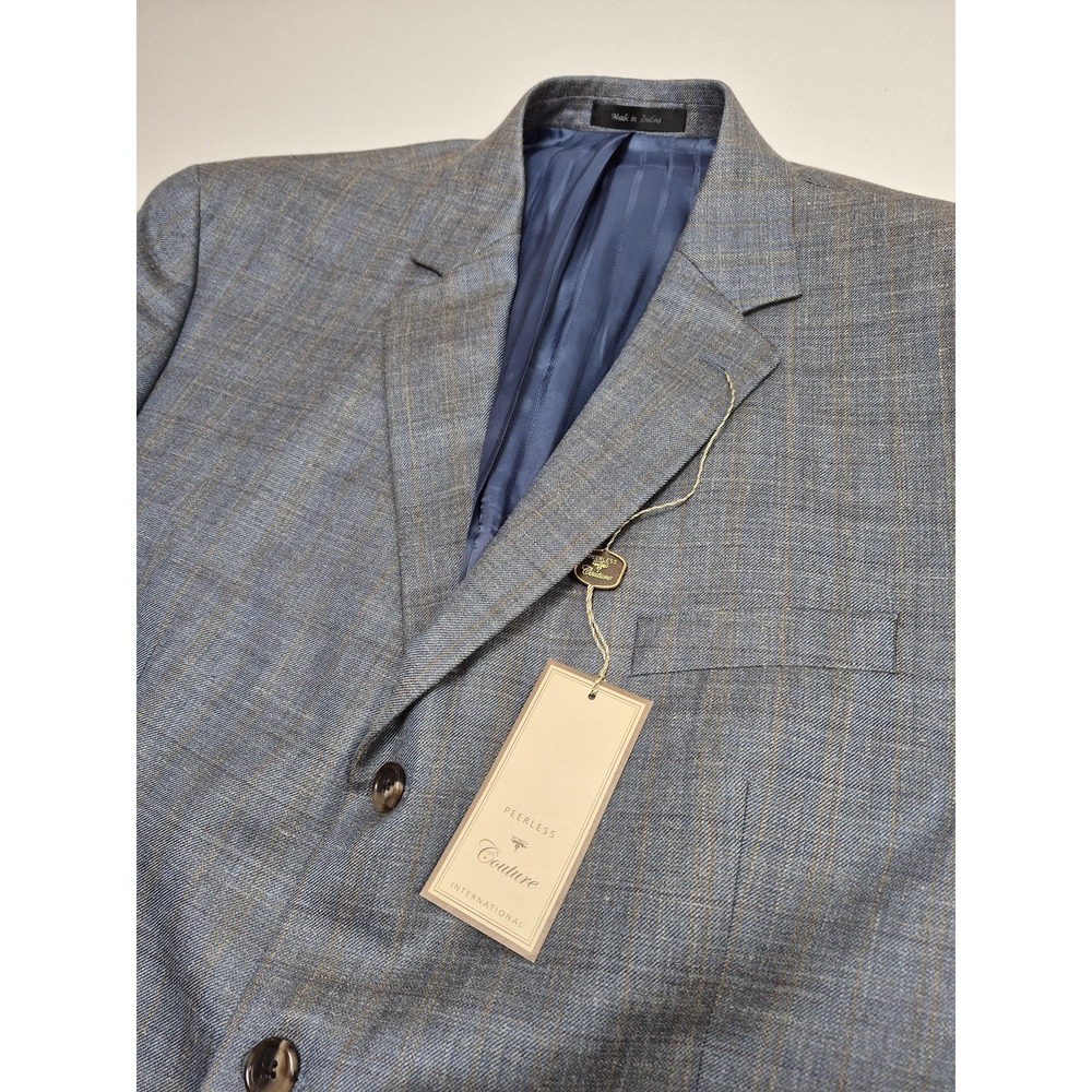 Peerless Couture International Blazer Mens 46 Short Blue Silk Wool Linen NWT - Picture 2 of 12